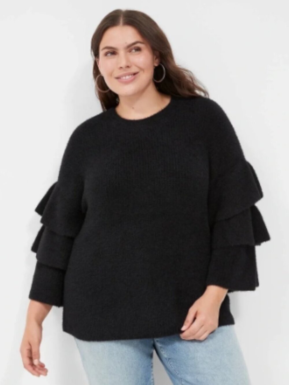 Lane Bryant Womens Plus Sz 18/20 Crewneck Sweater Black Fuzzy Chenille Statement